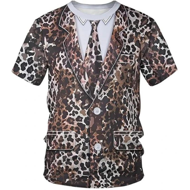 

Leopard Tiger Animal Print Mens T-Shirt 3D Print Costume Party Cosplay Funny Casual Short Sleeve Tops 6XL
