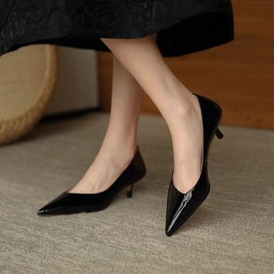 Patent Leather Pumps Women Stiletto Professional Shoes 2024  New Gray Pointed High Heels Mid-heel Women's Shoes