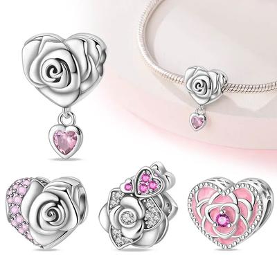 Pink Elegant Beautiful Rose Bead Copper Colors For Charm Copper Colors Genuine Bracelets For Jewellery Crafting