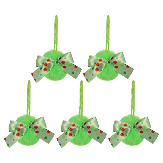 4 İnç Yeşil Tüylü Noel Topu Süsleri Suni Kürk Kabarık Asılı Noel Topu Tatil Düğün Partisi Dekorasyonu için Kurdeleli