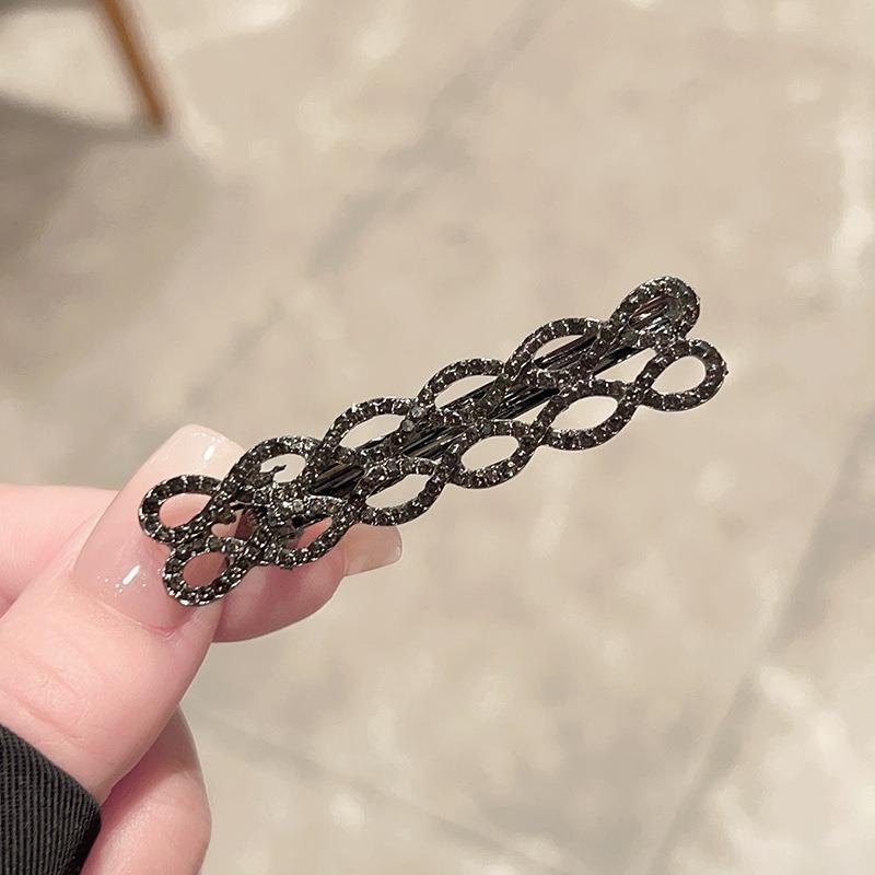 

1pc Fashion Small Niche Design Chain Rhinestone Hair Clip Black Gold Series Simple High-end Internet Famous Hair Clip Bangs Clip