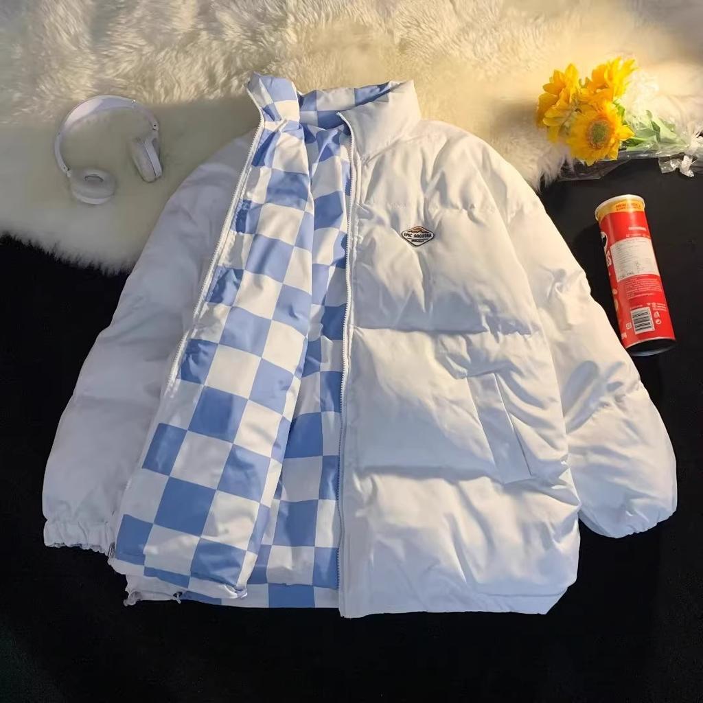 Kurtka Zimowa Pikowana Bawełną z Piórami po Obu Stronach, Męska Zimowa Pikowana Kratka Para Chleb Ubrania Bawełniany Płaszcz i Płaszcz.