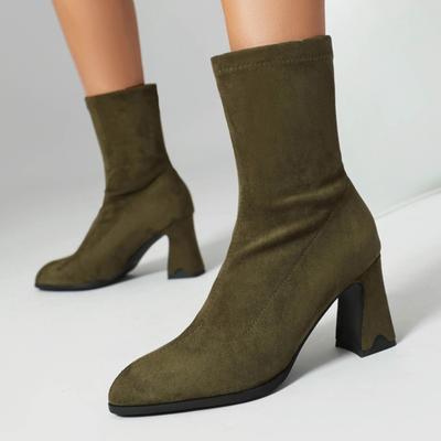 Fashion Elegant Ankle Sock Boots for Women Black Beige Green Short Boot Heels Slim Thigh Party Shoes Lady Big Size New 2024 Winter