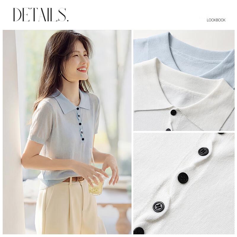 Damen Kurzarm-Polo-Strickoberteil