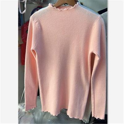 Camisa de fundo feminina de outono e inverno dentro da borda da orelha de madeira da moda meia gola alta camisola macia de malha