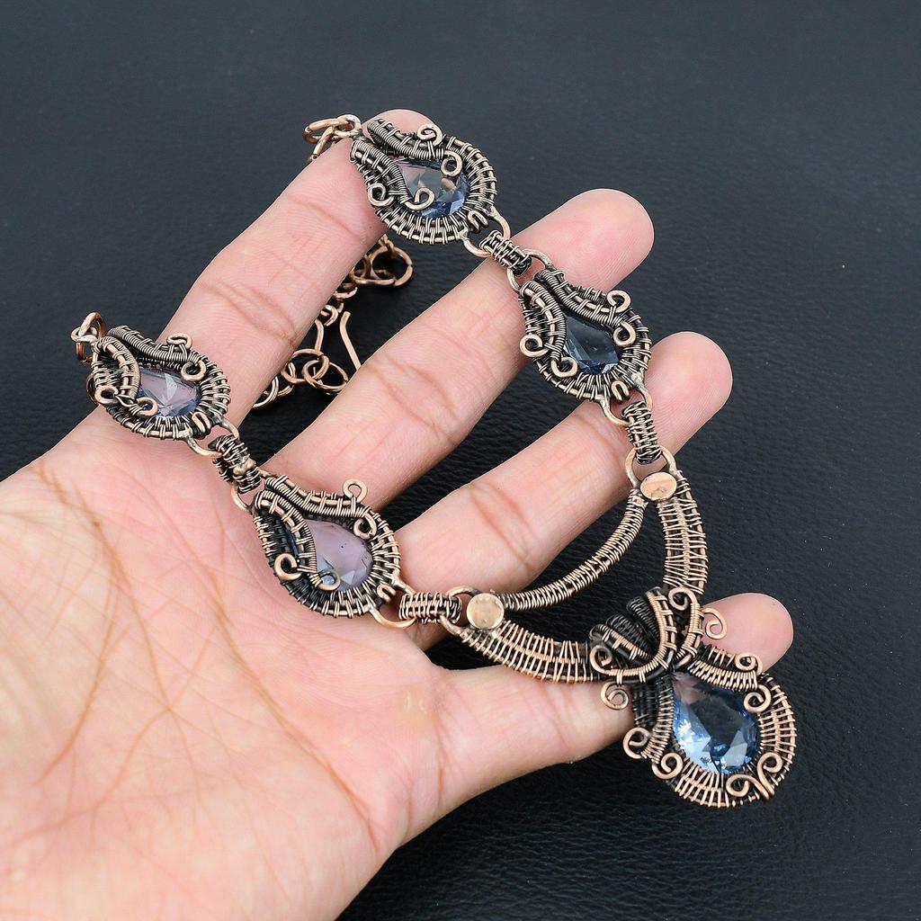 Tanzanite Gemstone Handmade Pure Copper Wire Wrap Jewelry Necklace For Wedding Gift