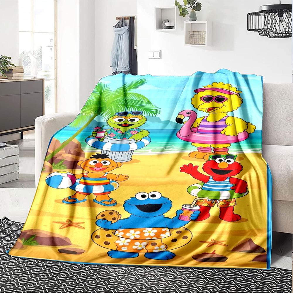 Sesame-Street Print Flannel Blanket High Quality Warm Comfortable Cover for All Seasons Perfect for Gifts Home Decor