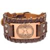 Vintage Viking Leather Bracelet With Compass Pendant Men Handmade Retro Style Adjustable Cuff Band