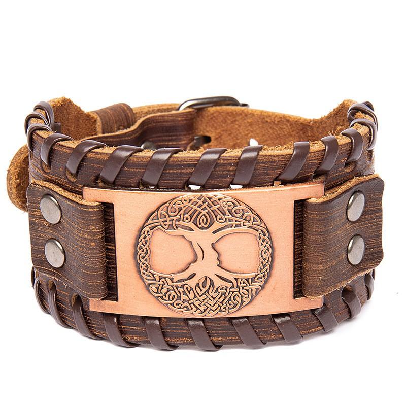 Vintage Viking Leather Bracelet With Compass Pendant Men Handmade Retro Style Adjustable Cuff Band