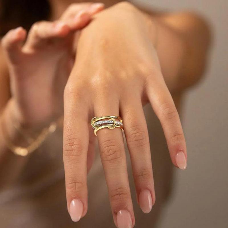 New Two-Color Three-Ring 14K Gold Color Stainless Steel Ring for Women Ins Style Stacking Jewelry Fashion Accessories Gifts