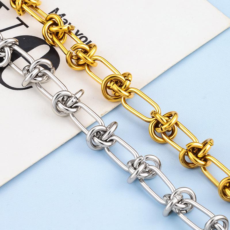 European and American Style Stainless Steel Knotted Chain: Oval Chain Hand-Woven Necklace & Bracelet Set