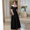 Black Slim Evening Dress Dress Women's 1011 Summer Large Size One-word Shoulder Long Banquet Temperament Long Annual Meeting Dress