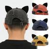 Retro Style Cute Cat Ears Brimless Hat Adjustable Hip Hop Beanie Hat Rolled Cuff Solid Color Retro Skullcap Worker Wear