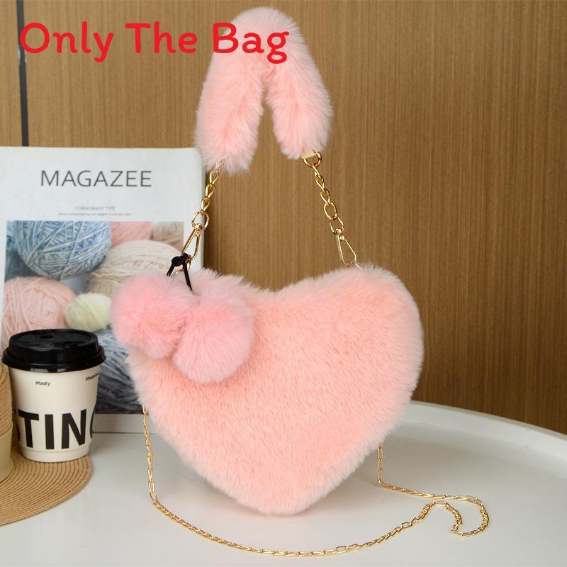 Plush Heartshaped Handbag For Women With Chain Strap And Large Capacity For Daily Use