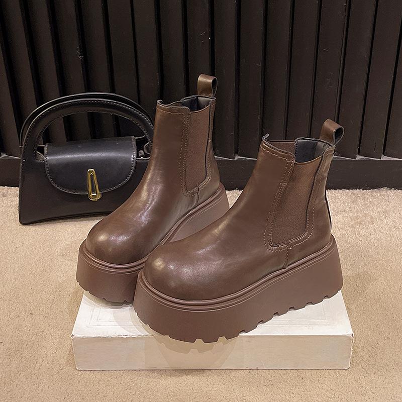 

Дымчатые ботинки 2025 осень и зима новая флисовая подкладка утолщенная высокая подошва увеличивающие рост ботинки Мартин женская мода ботинки Челси 40
