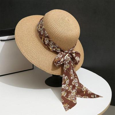 Floral Ribbon Bowknot Straw Hat Elegant Solid Color Sun Hats Lightweight Breathable Travel Beach Hats for Women Girls