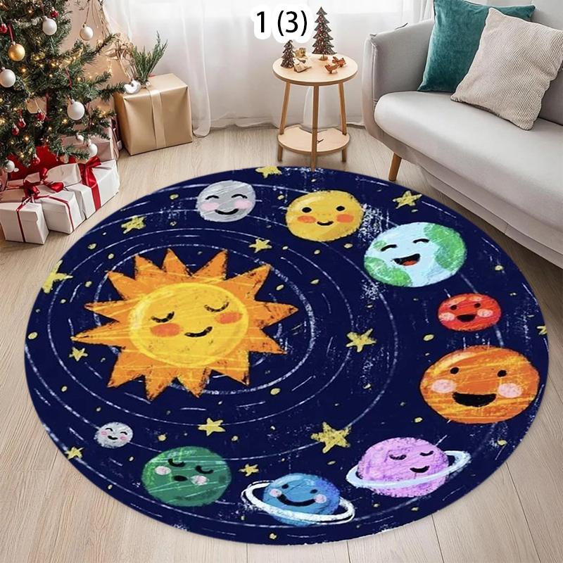 Tappeto Rotondo con Stampa di Pianeta Spaziale Tappeto per Camera da Letto Tappetino Girevole per Sedia da Computer Tappetino per Pavimento Soggiorno Tappetino per Pavimento Camera dei Bambini a Fumetti
