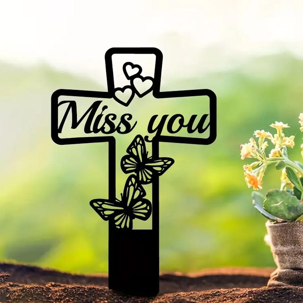 Kreuz Gedenktafel Pfahl Friedhofsdekoration Friedhofstafel Einsatz Gedenken Familie Außenbereich Terrasse Friedhofsdekoration