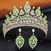 2 Pcs Opal Green Crown and Earrings Sets Royal Queen Tiaras Set for Wedding Hair Jewelry Party Prom Diadem Pageant Bridal