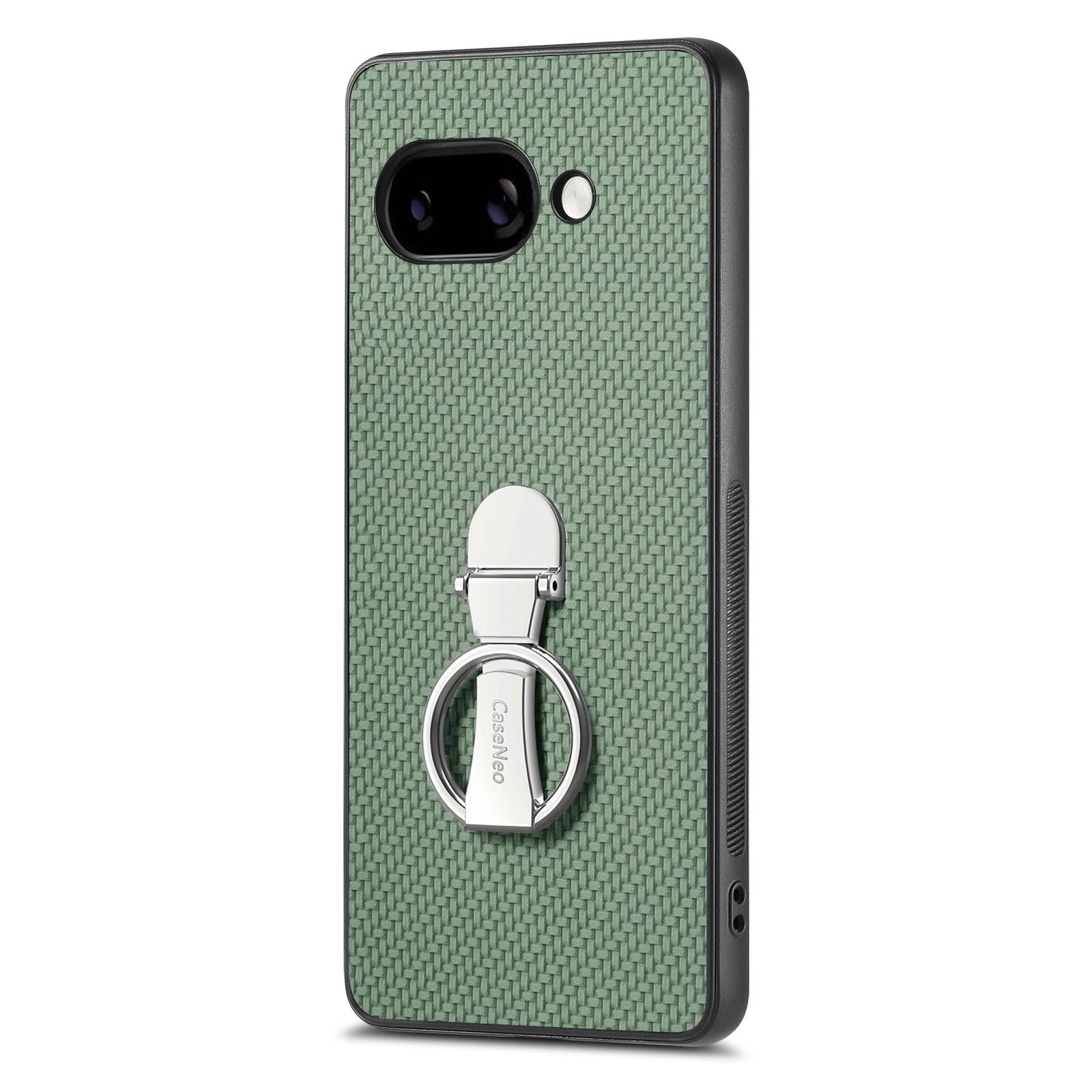 

For Google Pixel 9a Case Folding Kickstand Leather Back Cover Carbon Fiber Texture Green