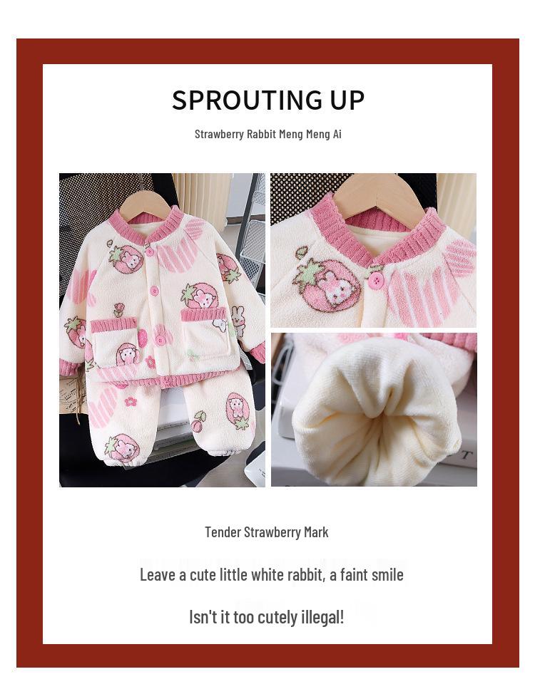 Infant Girls' Flannel Pajama Set - Autumn/Winter Toddler Homewear, Two-Piece