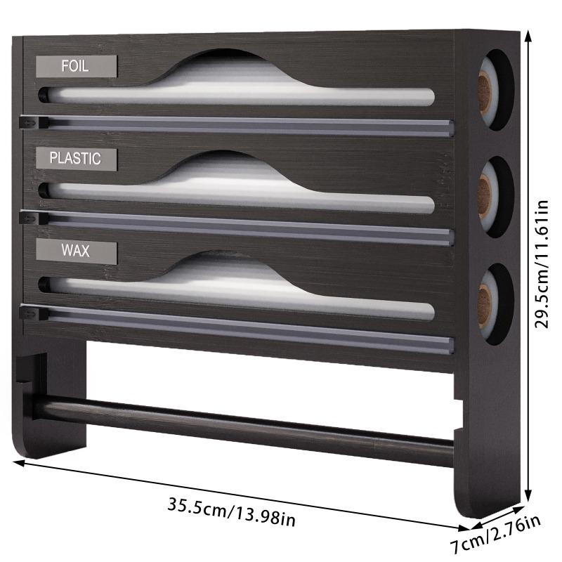 Kitchen Plastic Wrap Cutter Box with Kitchen Paper Holder 3-in-1 Shelf Foil Parchment Bamboo Storage Box