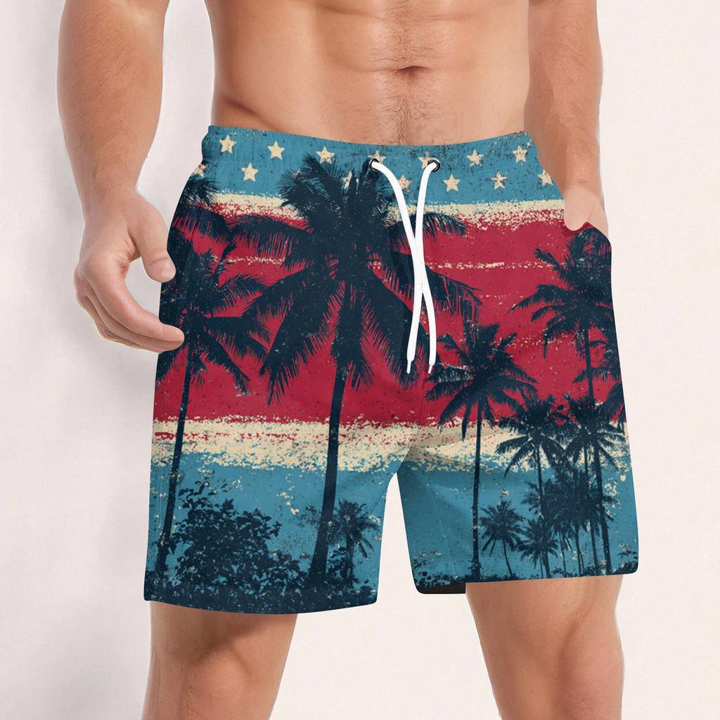 Men Swim Trunks with Tree and Print Quick Dry Board Shorts with Adjustable Drawstring and Pockets for Beach Pool Surfing