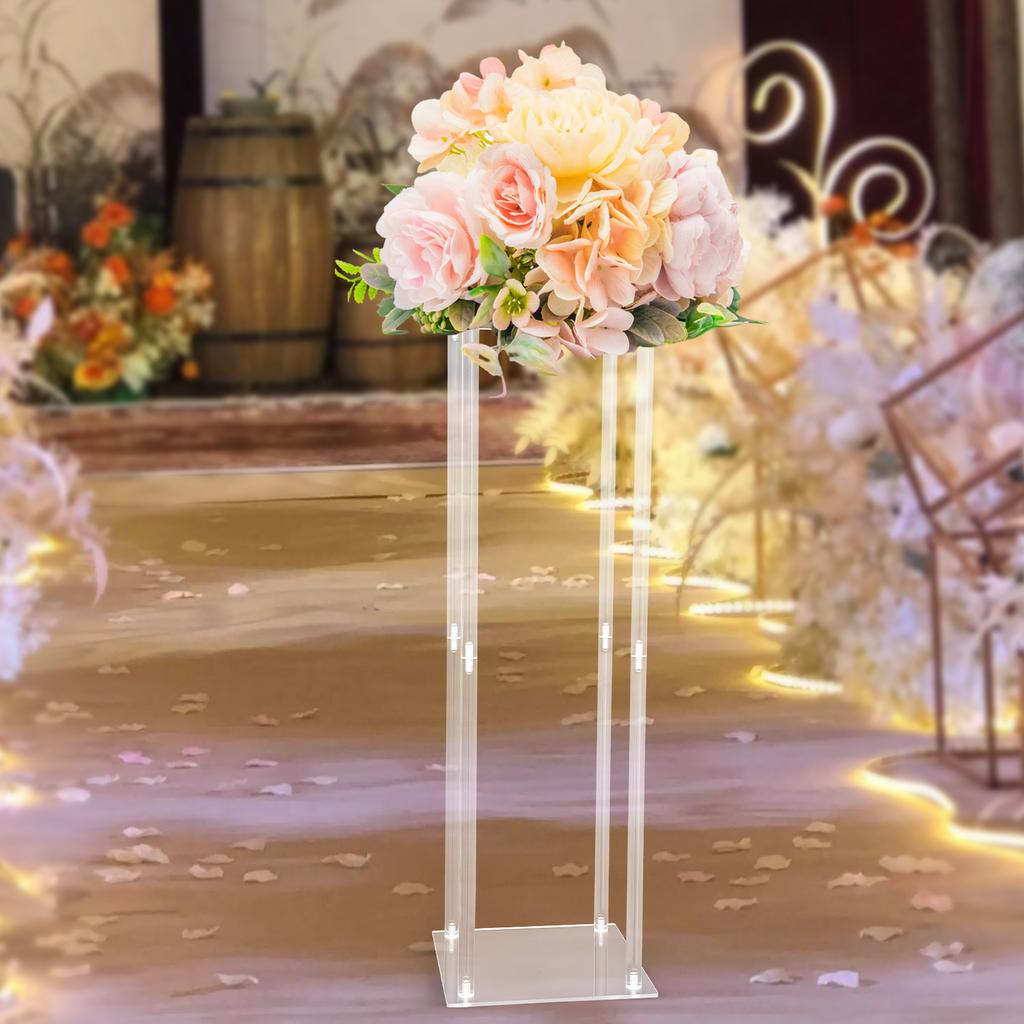 Elegant Clear Acrylic Wedding Centerpiece Stand,Rectangular Flower Display Vase,Tall Tabletop Decor,Crystal-Like Column Pillar