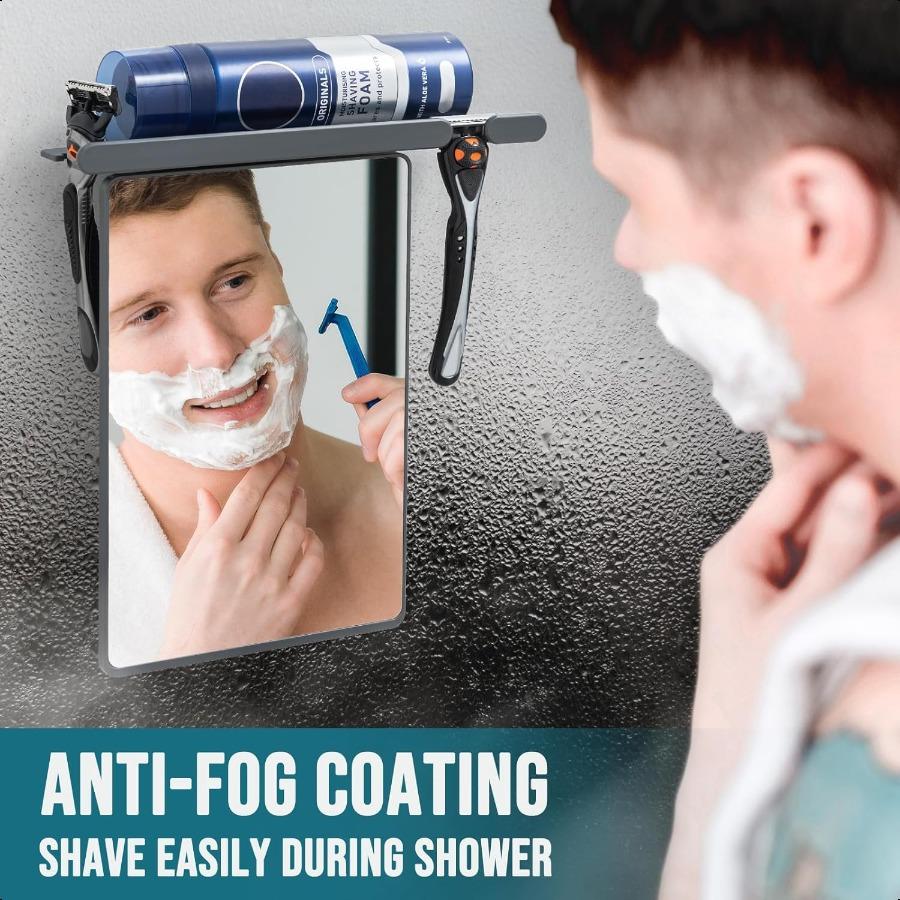 Shower Mirror Fogl for Shaving with Razor Holder AntiFog with Powerful Suction for Bathroom Makeup Shave Mirror Wall Mounted Fo