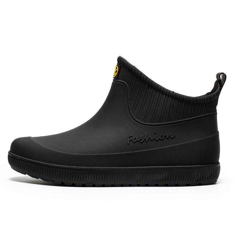 Men's short rain shoes fashion non-slip waterproof fashion rain boots fleece thermal rubber shoes kitchen water shoe cover shoes fashion
