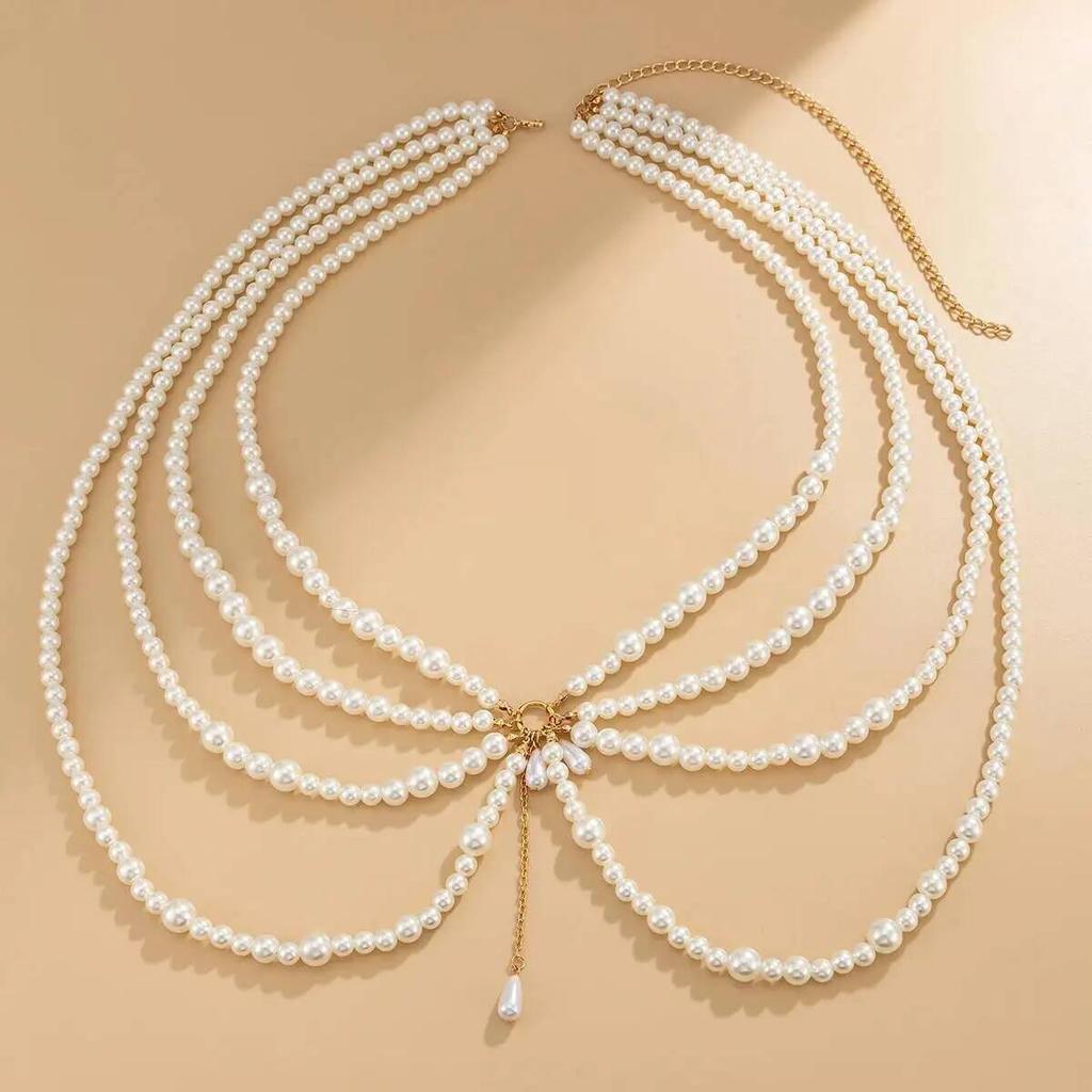 SHIXIN Fashion Y2K Multilayer Imitation Pearl Tassel Waist Chain Women New Elegant Sexy Bikini Belt Body Chain Jewelry Accessory