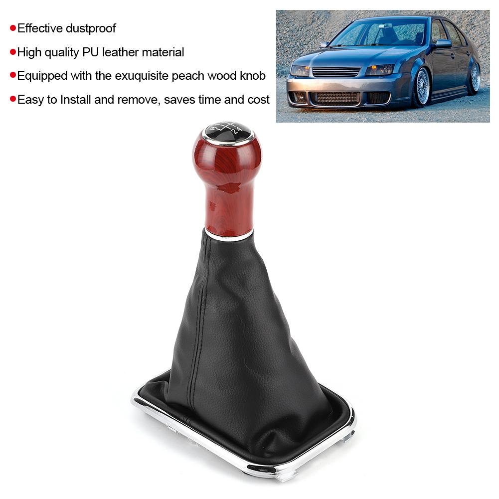 5rychlostní knoflík řadicí páky do auta z broskvového dřeva a PU kůže proti prachu Dover