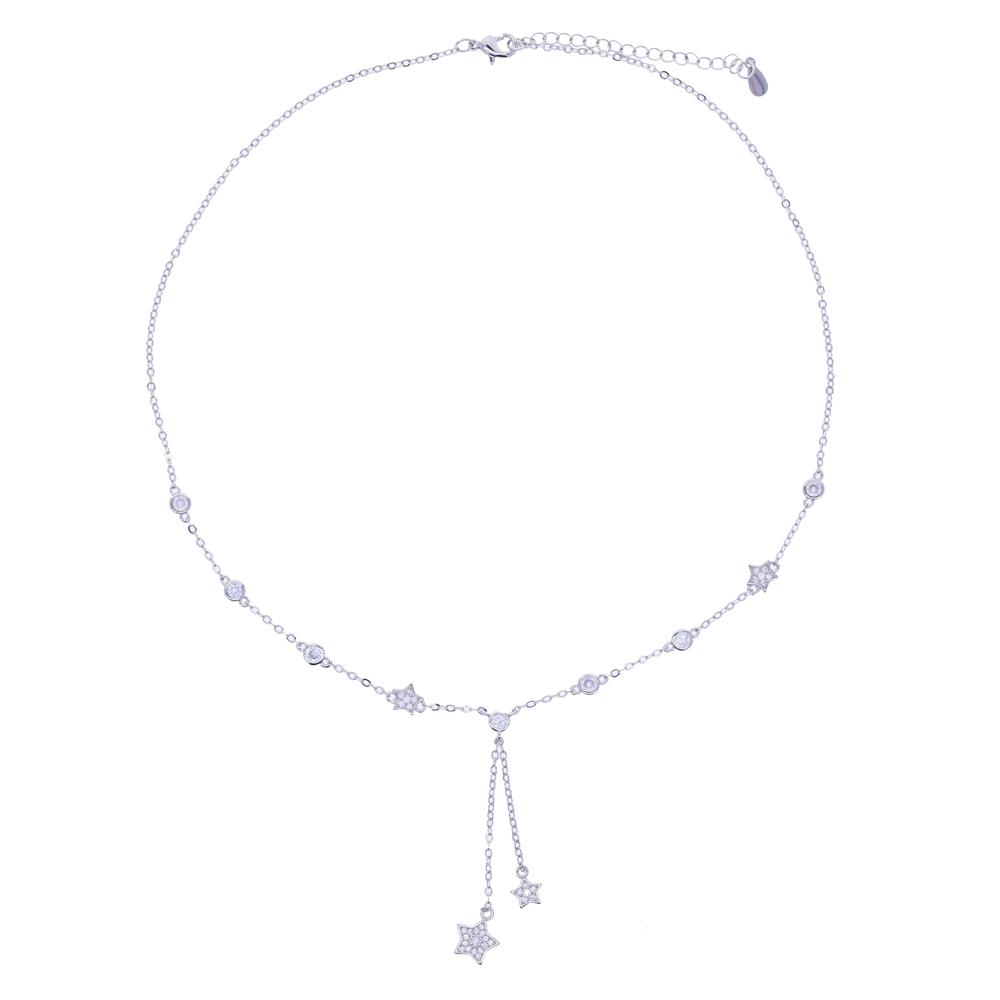 2026 New Design Thin Chain Link Star Choker Necklace Paved Iced Out CZ Zircon Tassel Chain Dangle Small Star Lariat Necklace Set