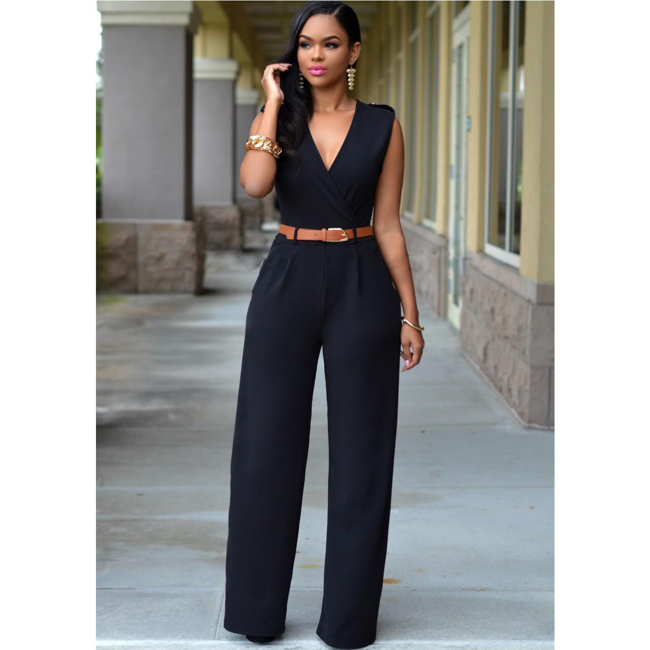 European American Women s Belted Casual Jumpsuit - LL2196 Extra Extra Large
