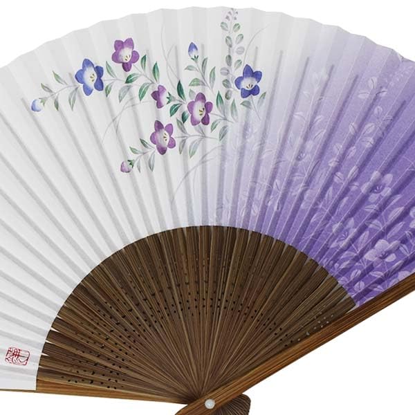 Kimono Folding Carved In Karaki Bellflower Design [Stylish Iroha] Women's Fan, Scented, Wood,