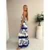 VEZFAA Women's Fashion Summer Spring Colour Block Print Sleeveless Suspenders High Waist Casual Dresses
