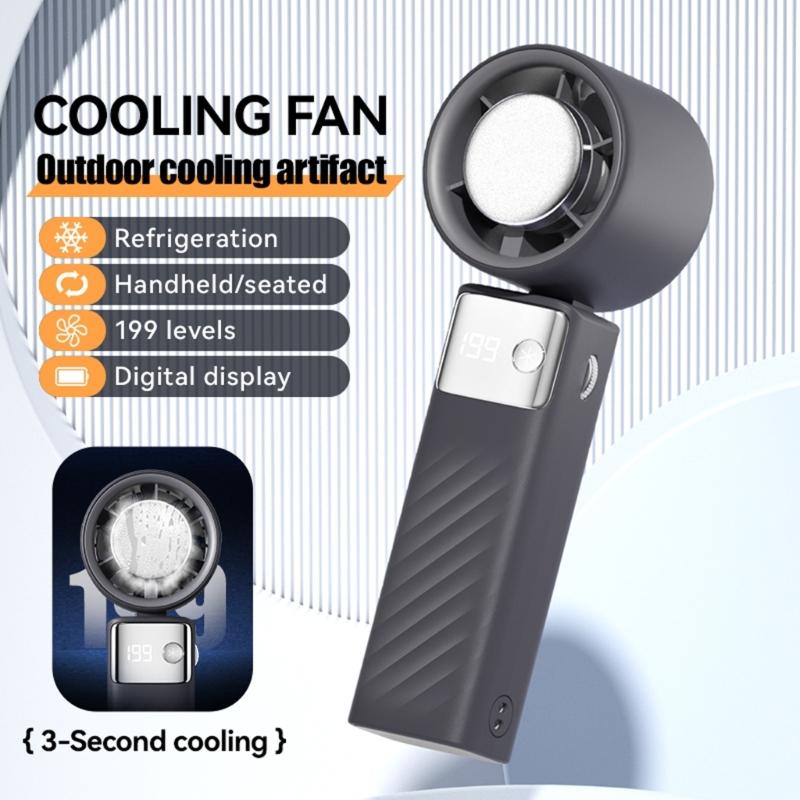 Handheld Pocket Fan USB Rechargeable LED Digtal Display Fan with Strong Airflows Cooling Device for Hot Weather