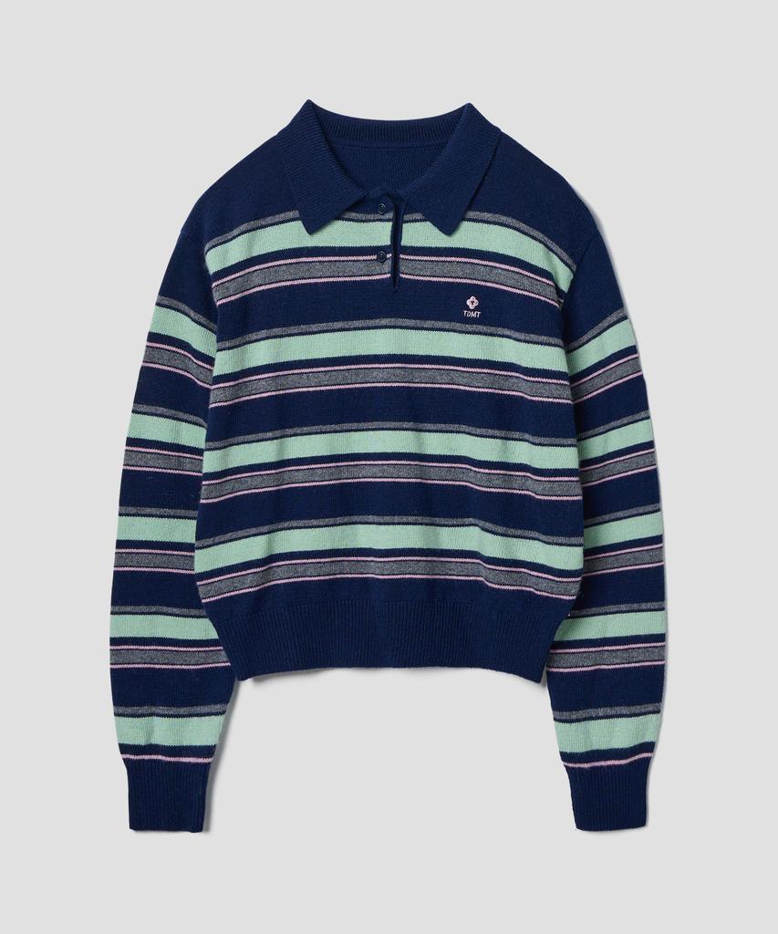 TTUDEMENT Retro Stripe Polo Knit Navy