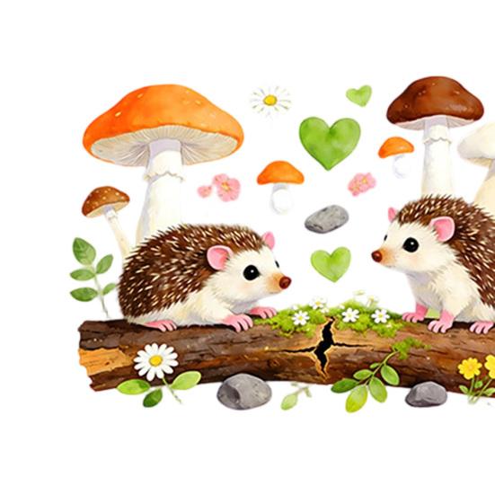 Yousheng Cute Hedgehog and Mushroom Wall Stickers, Watercolor Cartoon Animal Decals for Kids Room Nursery Kitchen, Removable PVC Waterproof