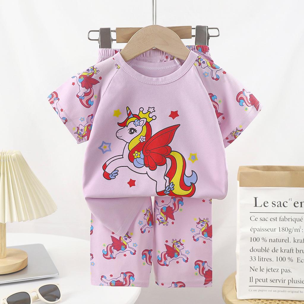 Kids Summer Cotton Short Sleeve Set Class A Baby Air Conditioner Clothes Boys Girls Home Pajamas