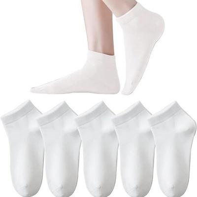 5 Pairs of Women's Spring Summer Leisure Solid Color Boneless Breathable Comfortable Short Boat Socks