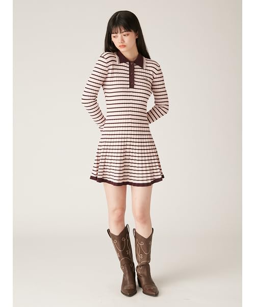 Lily Brown Polo Knit Mini Dress Women's (LWNO251132, Pink)