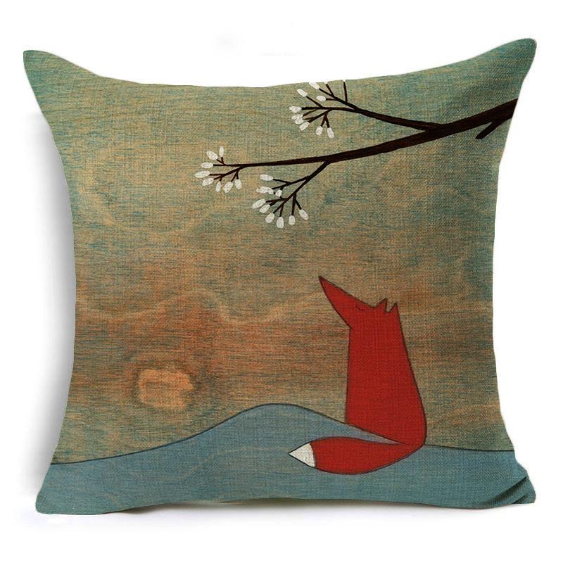 

Милая Расписанная Вручную Мультяшная Подушка из Льна с Маленьким Животным, Наволочка, Мультяшная Любовь, Наволочка с Красной Лисой 45*45cm