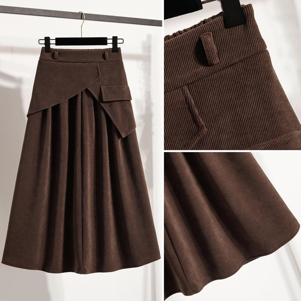 DIMANAF 2025 Herbst Übergröße Lange Damenröcke Elastischer Bund Übergröße Taschen Elegant Hohe Taille Röcke A-Linie