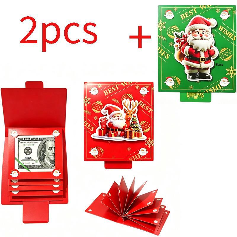 2026 Santa Claus Christmas Money Box with 10 Card Slots - US Dollar Red Envelope Surprise Party Gift