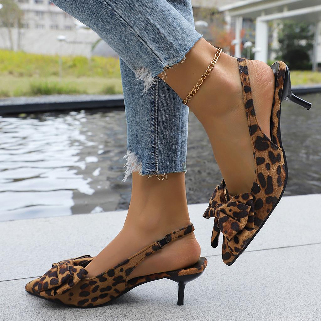 Baotou sandals new autumn high heels bow pointed head shallow mouth flat bottom empty single shoes