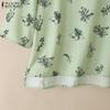 ZANZEA Women Casual Round Neck Loose 3/4 Sleeve Print Blouse