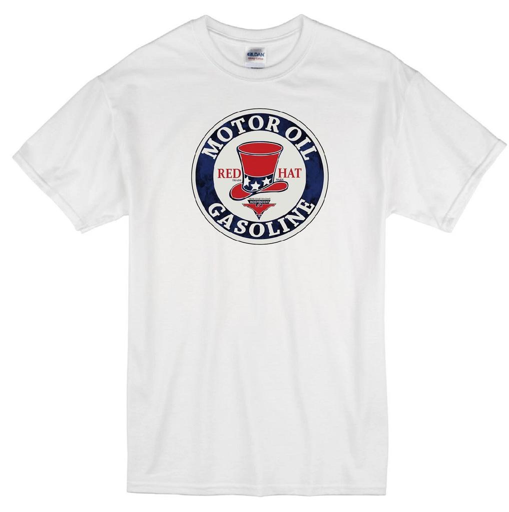 RED HAT MOTOR OIL GASOLINE SERVICE STATION RETRO LOGO WHITE T-shirt Tops Tees Unisex