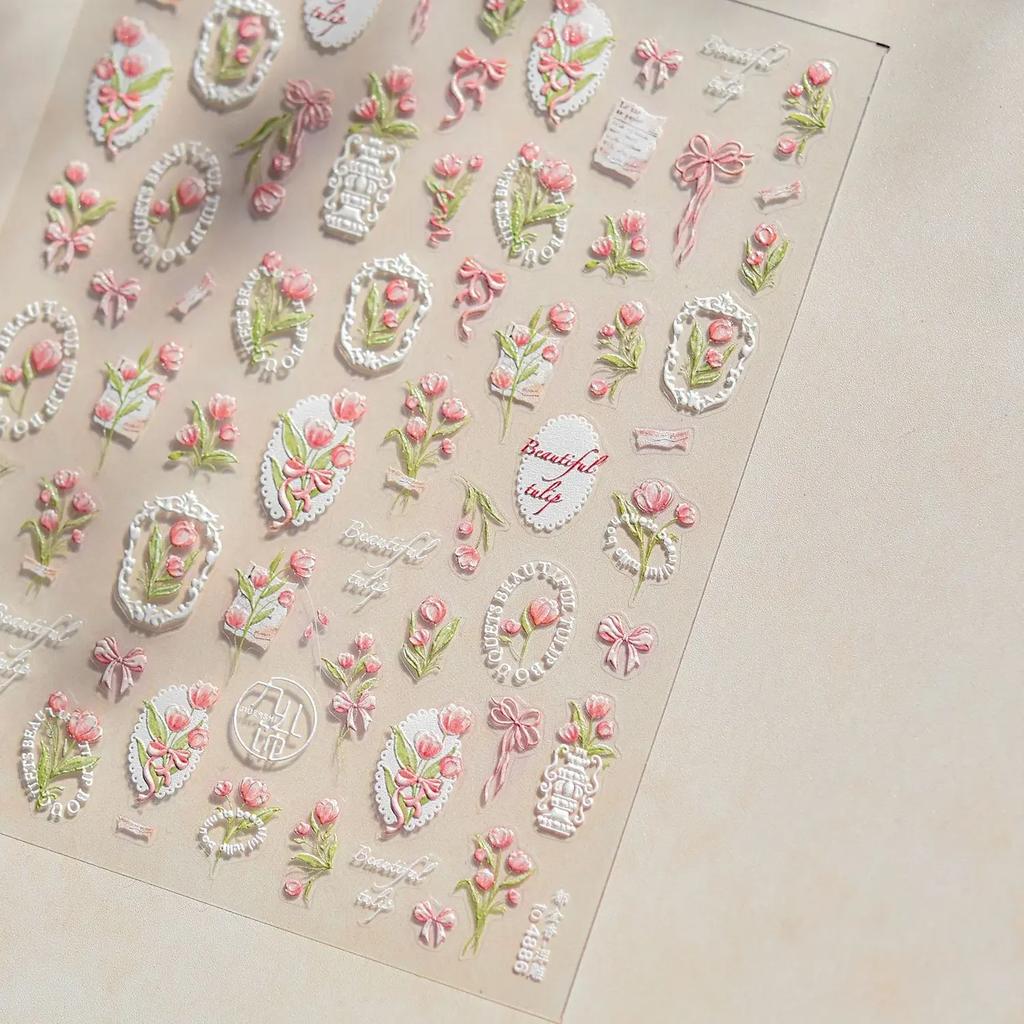 Charming Petal Flower Colorful Wildflowers Daisy Leaves 5D Relief Self Adhesive Nail Art Sticker Decoration Manicure Decal DIY
