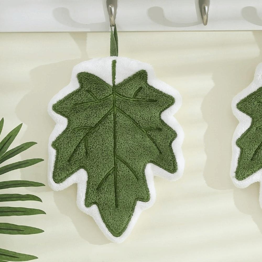 New Cartoon Leaf Hand Towel Coral Velvet Thickened Bathroom Kerchief Hanging Absorb Water Kitchen Handkerchief Kitchen Tool